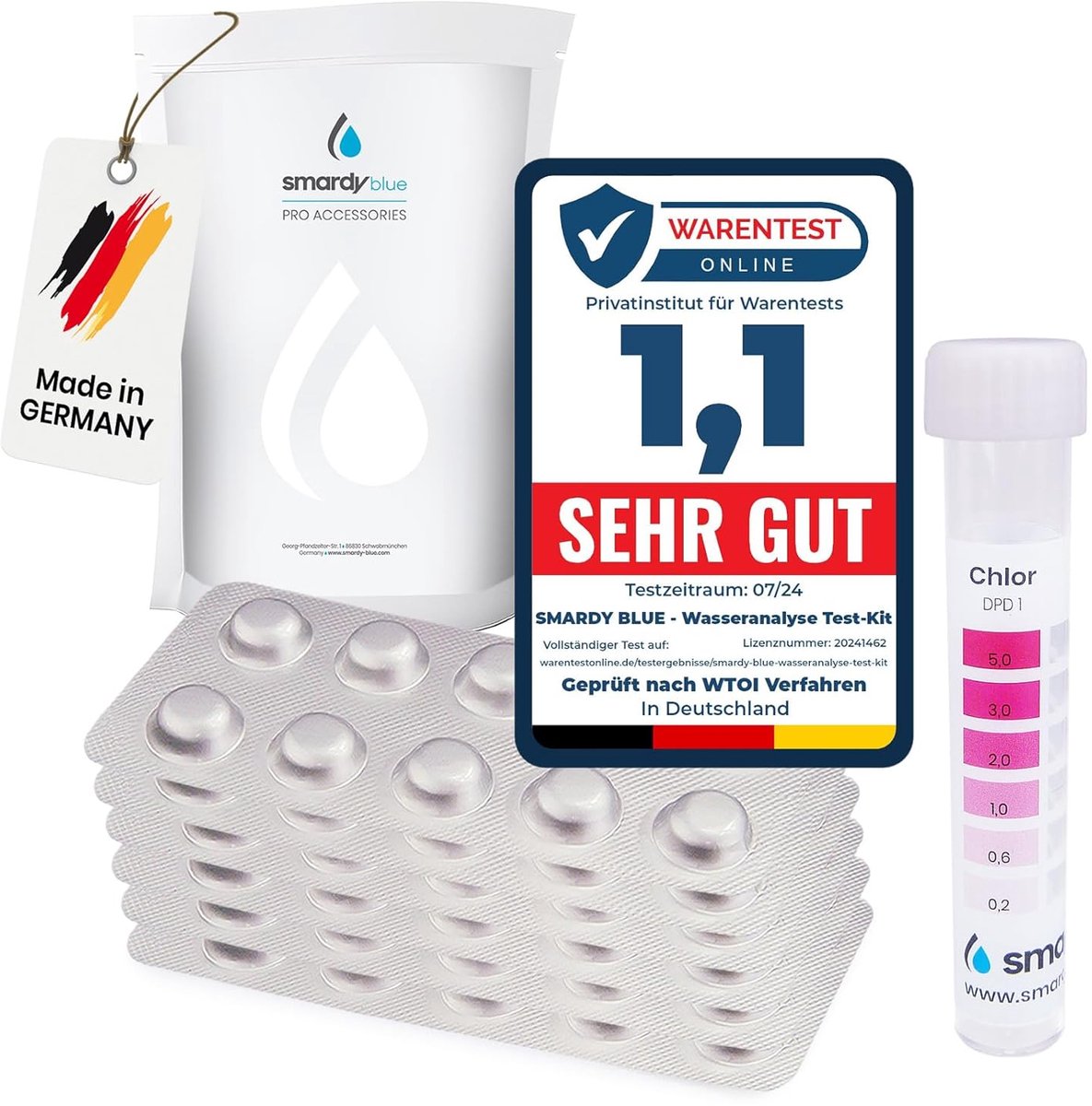 SnelShoppen - 80 Rapid Test Tablets voor Zwembad, Whirlpool en Drinkwater - pH en Chloor Test met Phenol Red en DPD1 - Inclusief Testbuis - Made in Du