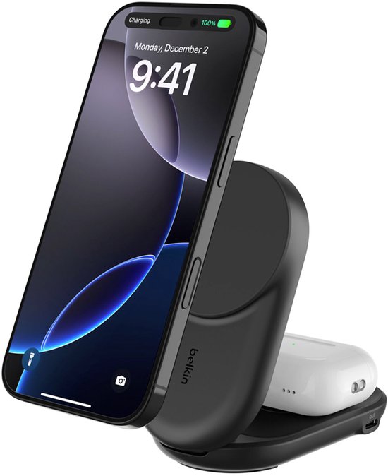 Belkin UltraCharge 2-in-1 MagSafe Draadloze Oplader met Standaard Qi2 25W Zwart