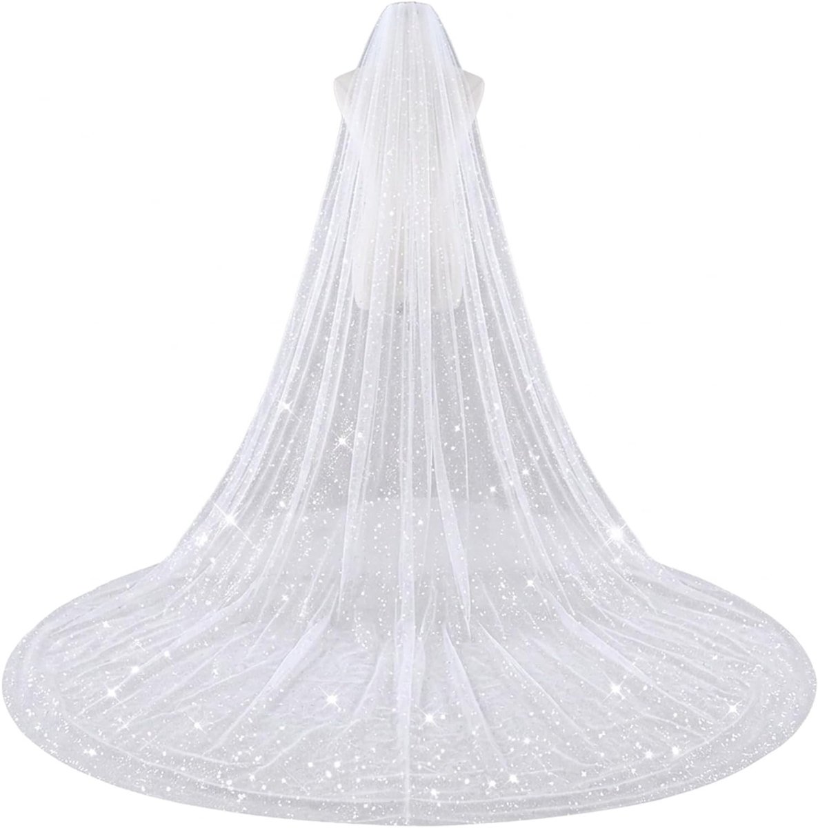 Elegante lange bruidssluier met glitters, 3 x 1,5 m kathedraalsluier voor een sprookjesachtige bruiloft, perfect hoofddeksel voor de bruid in de kerk