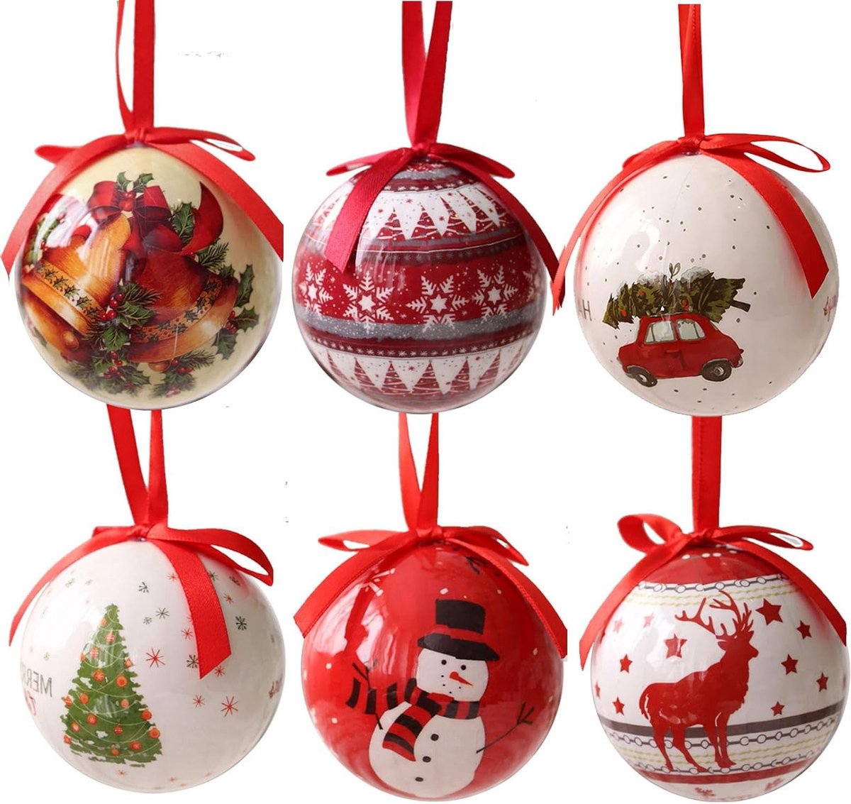 Set van 6 kerstballen 8 cm - Decoratieve kerstversiering voor aan de boom - Kerstdecoratie met stijlvolle ontwerpen