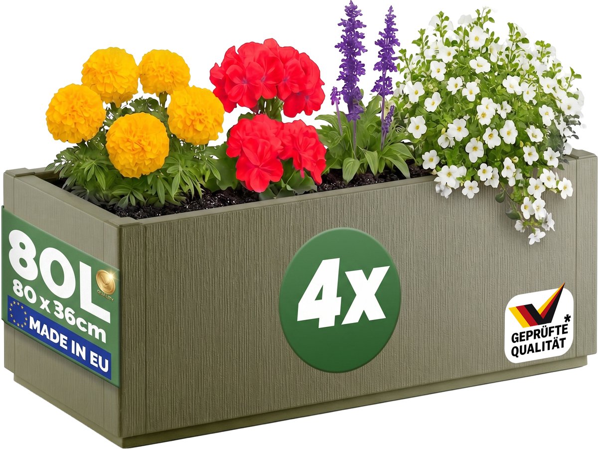 Casaria Plantenbak Set van 4 - Vorstbestendig 80l 80x36x35cm - Groen