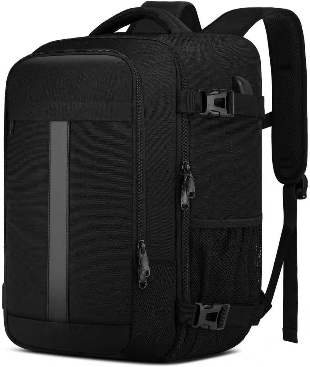 SnelShoppen - Cabin Luggage 40x20x25 cm voor Ryanair, 20L Kleine Reisrugzak met USB Oplaadpoort voor Laptop (14 inch) - Zwart, Ideaal voor Werk en Sch