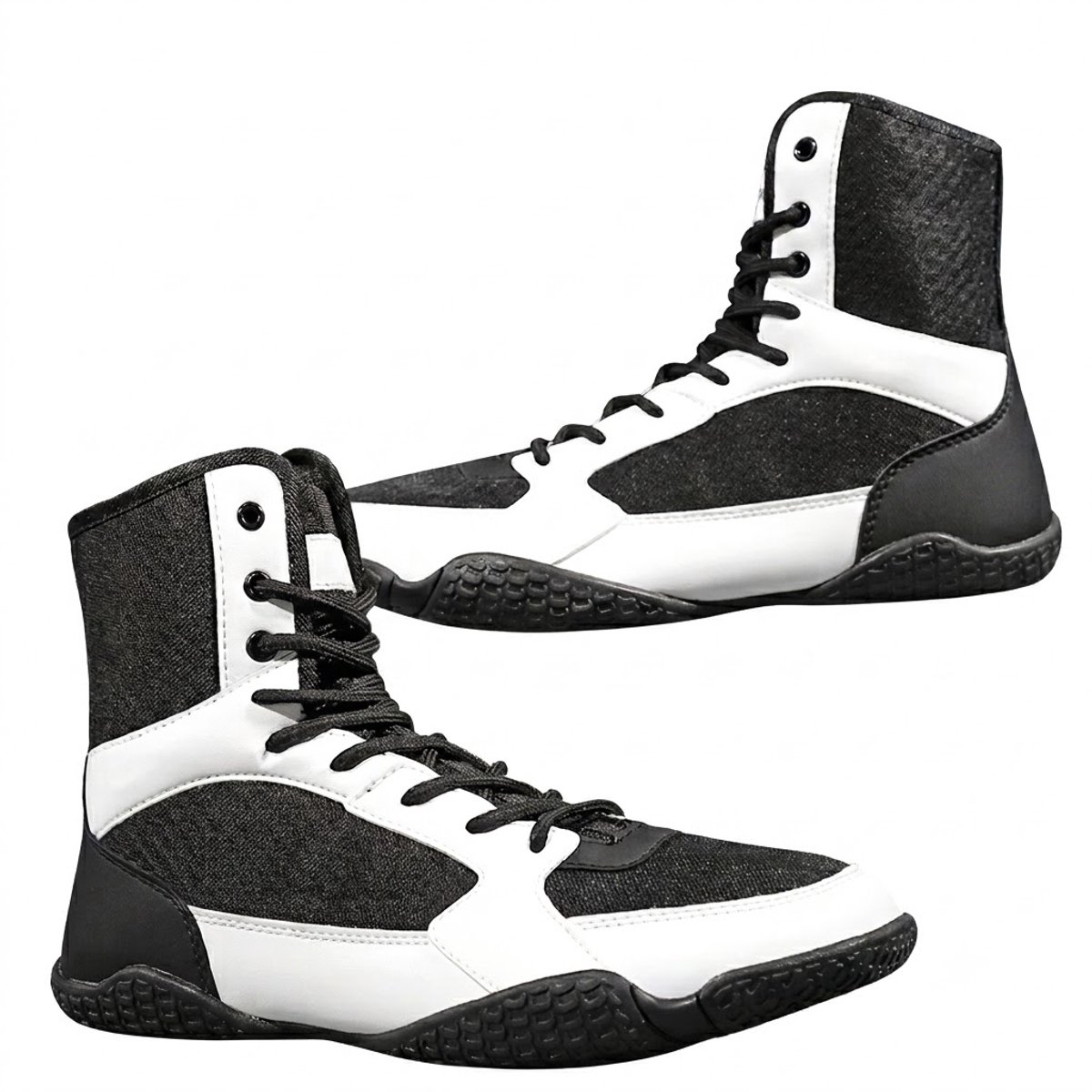 Zwart wit boksschoenen heren hoge trainingsschoenen met veters rubberen zool indoor sportschoenen wedstrijd schoenen wrestling schoenen maat 42