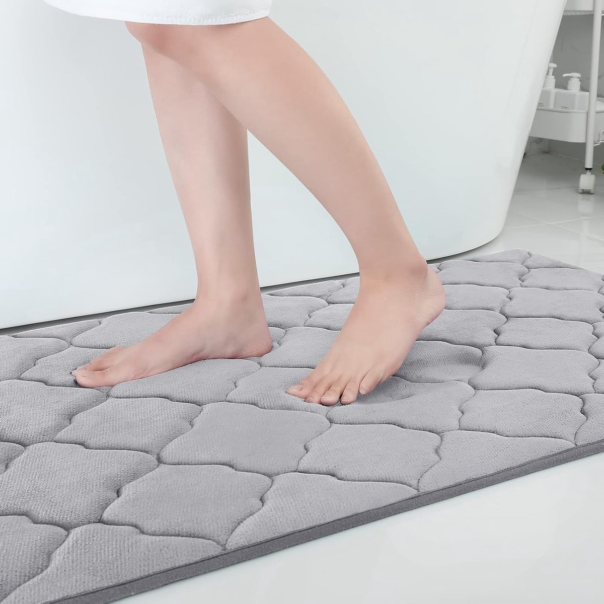 SnelShoppen - Memory Foam Badmat 60 x 120 cm - Grijs - Antislip, Zacht en Absorberend, Wasbaar - Comfortabele Douchemat voor Badkamer en Toiletruimte