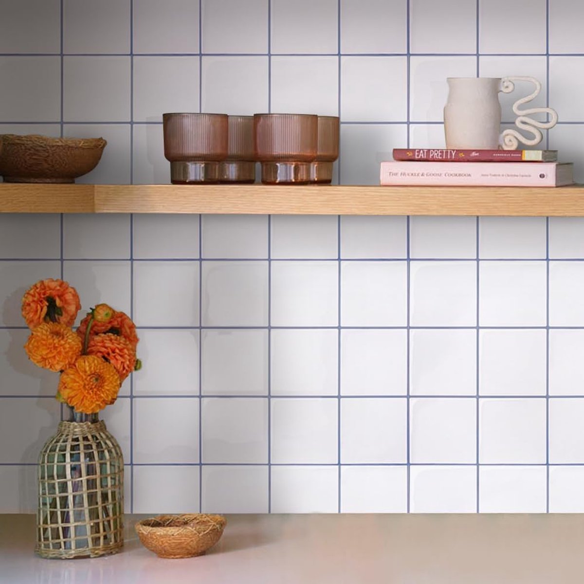 SnelShoppen - 3D Zelfklevende Wandtegels Keuken Badkamer - 10 Stuks - Wit met Grijze Voeg - 12x12 Inch - Dikker Vinyl - Ideaal voor Muurdecoratie
