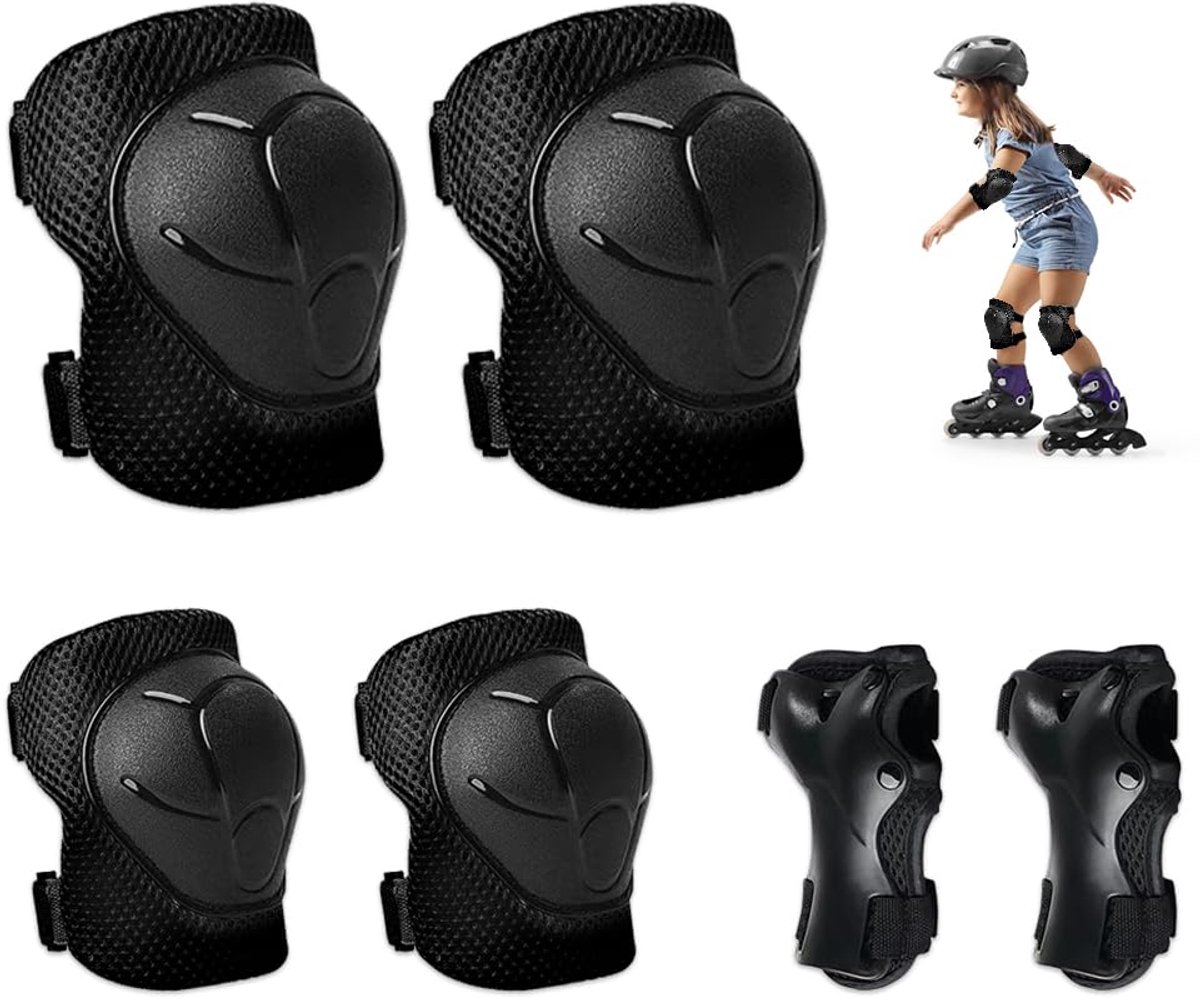 SnelShoppen - 6 in 1 Skate Beschermset voor Kinderen - Knie-, Elleboog- en Polsbeschermer - Veiligheidsset voor Skaten, Fietsen en Meer - Geschikt voo
