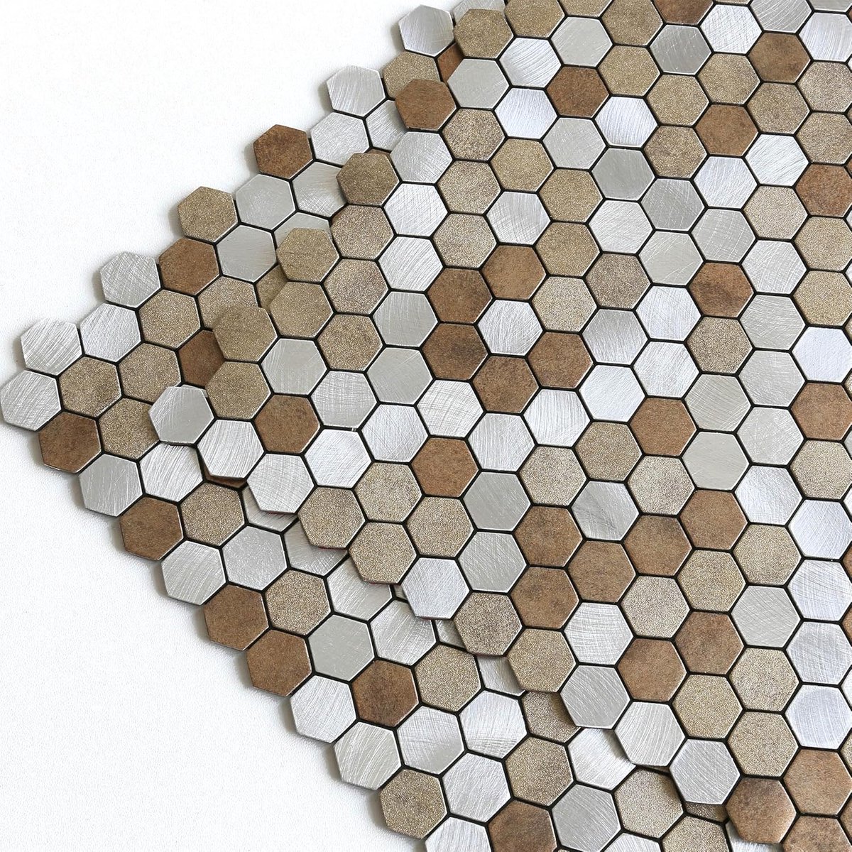 SnelShoppen - Zelfklevende Mozaïek Wandtegel Stickers Keuken, 10 Stuks Hexagon Bruin Mix, Geschikt voor Haardomlijsting, Duurzaam en Elegant