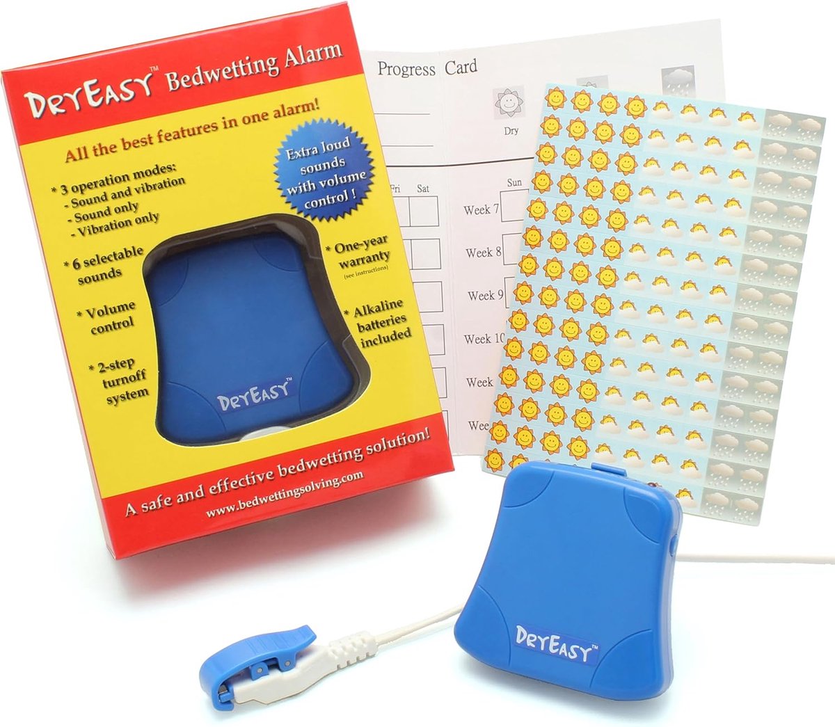 SnelShoppen - DryEasy Bedwetting Alarm Klok met Geluidscontrole, 6 Selecteerbare Geluiden en Trillingen, Betrouwbare Sensor voor Kinderen, Ideaal voor