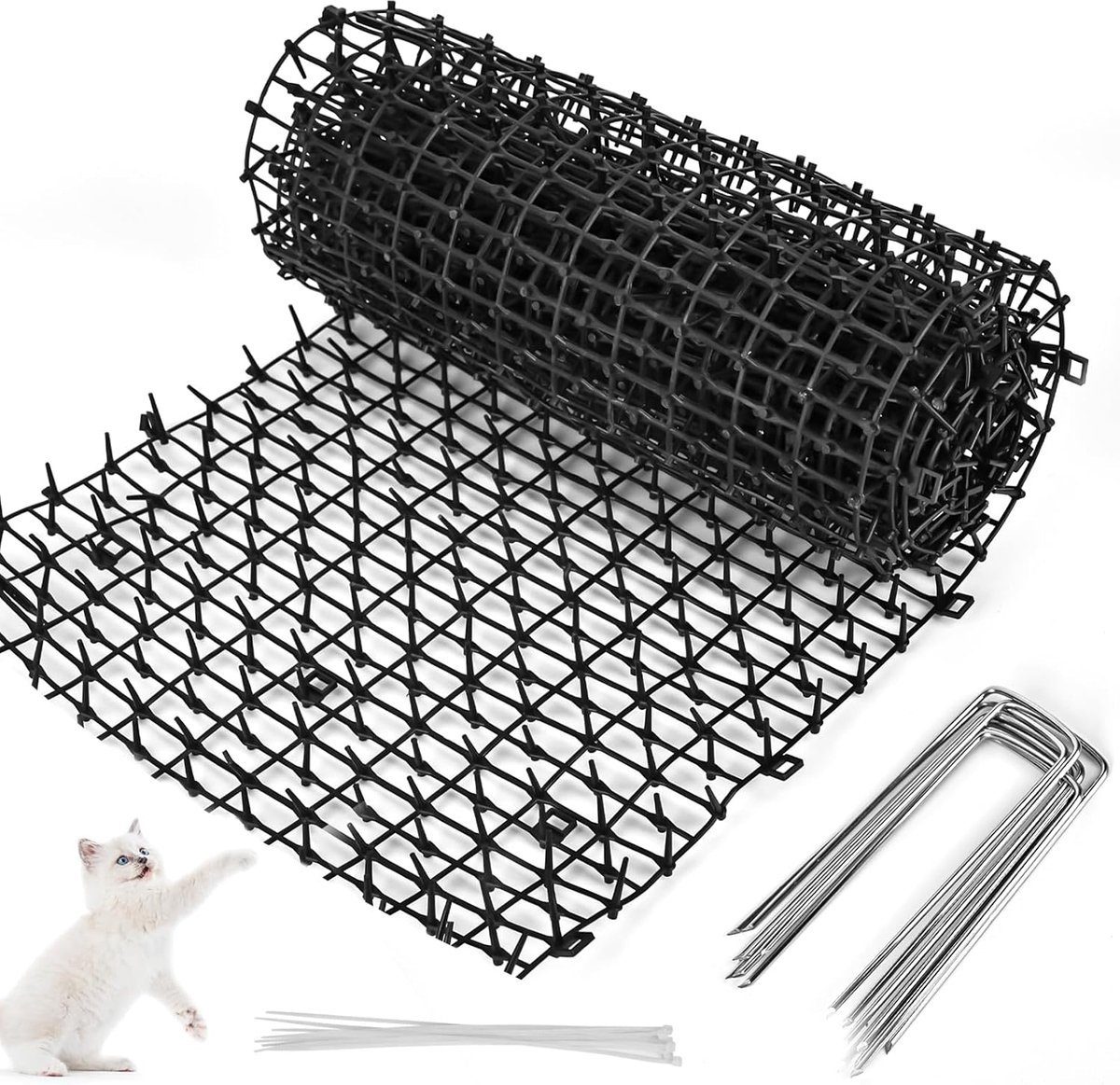 Thijox - Huisdierverjager met Doornenrooster 30 x 200 cm - Afweermat voor Honden, Katten & Wilde Dieren - Inclusief 8 Haringen en 8 Kabelbinders - Zwa
