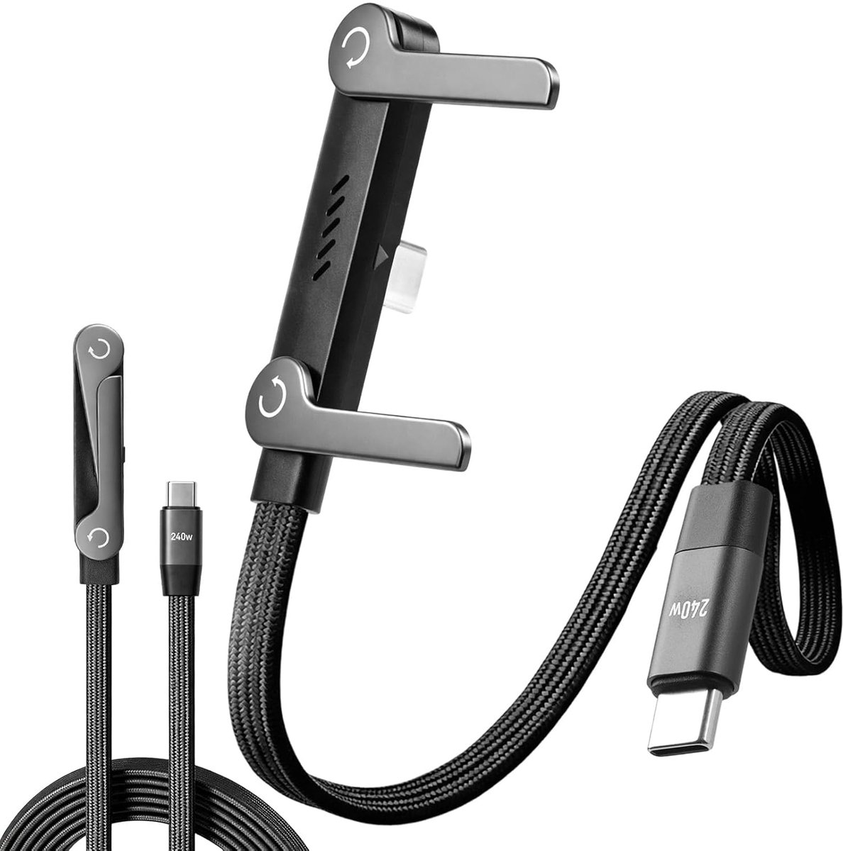 SnelShoppen - USB-C Oplaadkabel 2-in-1 met Ingebouwde Telefoonhouder, Onzichtbare Lader Type C 1.5 m, Super Snelle 240W PD Oplader voor Smartphone, Ta