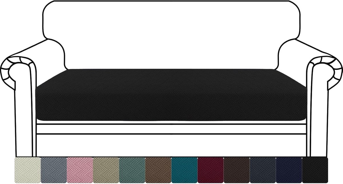 SnelShoppen - Universele Stretch Sofa Seat Cushion Covers, Zwarte Geometrische Kussenhoezen met Elastische Onderkant, Perfecte Bescherming voor 2 Zits