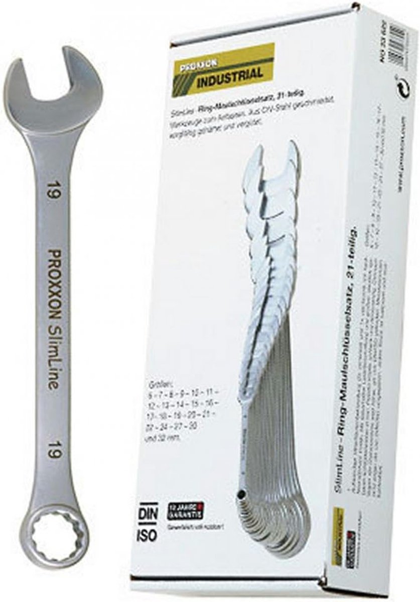 SnelShoppen - Ring spanner set 6-32 mm SlimLine met 15° gebogen zijde, roestbestendig, chrome vanadium, DIN 3110, ISO 3318 - Perfect voor garage, klus