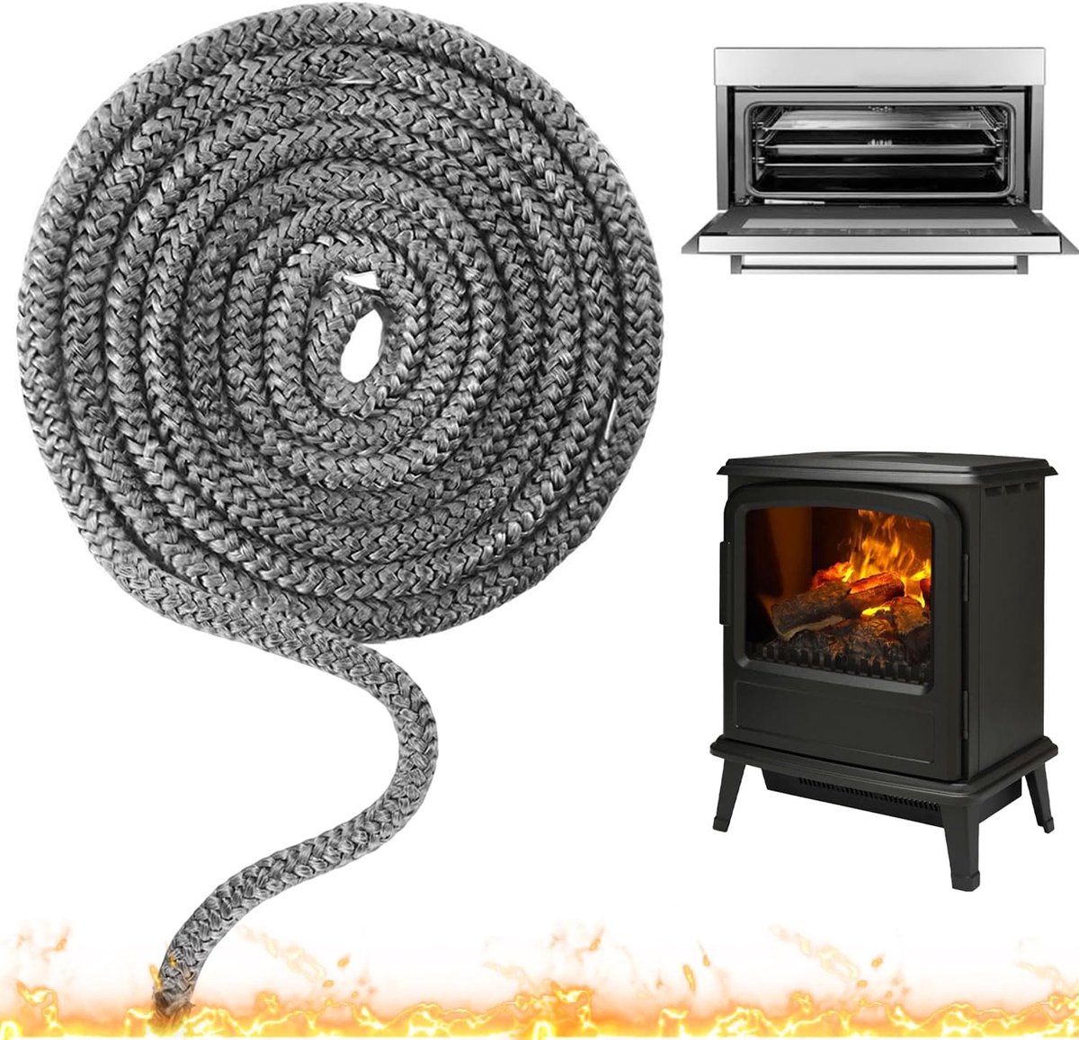 SnelShoppen - Haard Seal 14 mm x 2.5 m - Flexibele Kachelafdichting, Rook- en Warmte-isolatie, Voor Haard, Inbouwhaard, Houtkachel, Kachel Seal