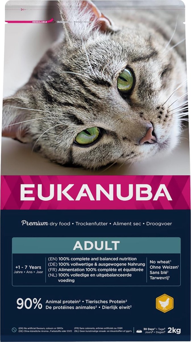 SnelShoppen - Kattenvoer Adult Kip en Lever 2 kg - 100% Compleet Voer voor Volwassen Katten - Ondersteunt Vitaliteit en Spijsvertering - Hoog Dierlijk