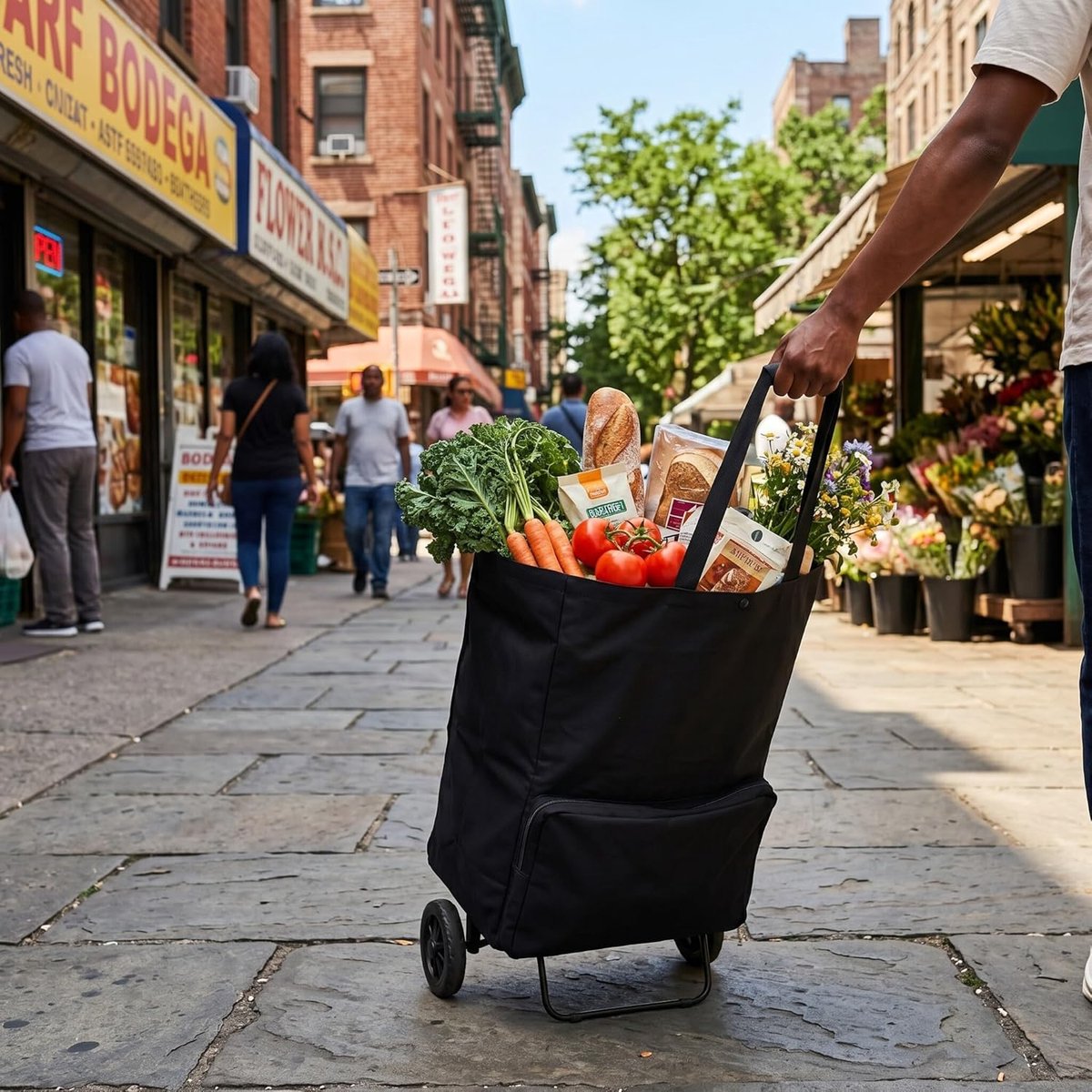 SnelShoppen - Lichtgewicht Vouwbare Boodschappenwagen Trolley, Herbruikbare Reistas met Grote Capaciteit voor Supermarkt, Camping, Stadsleven en Meer