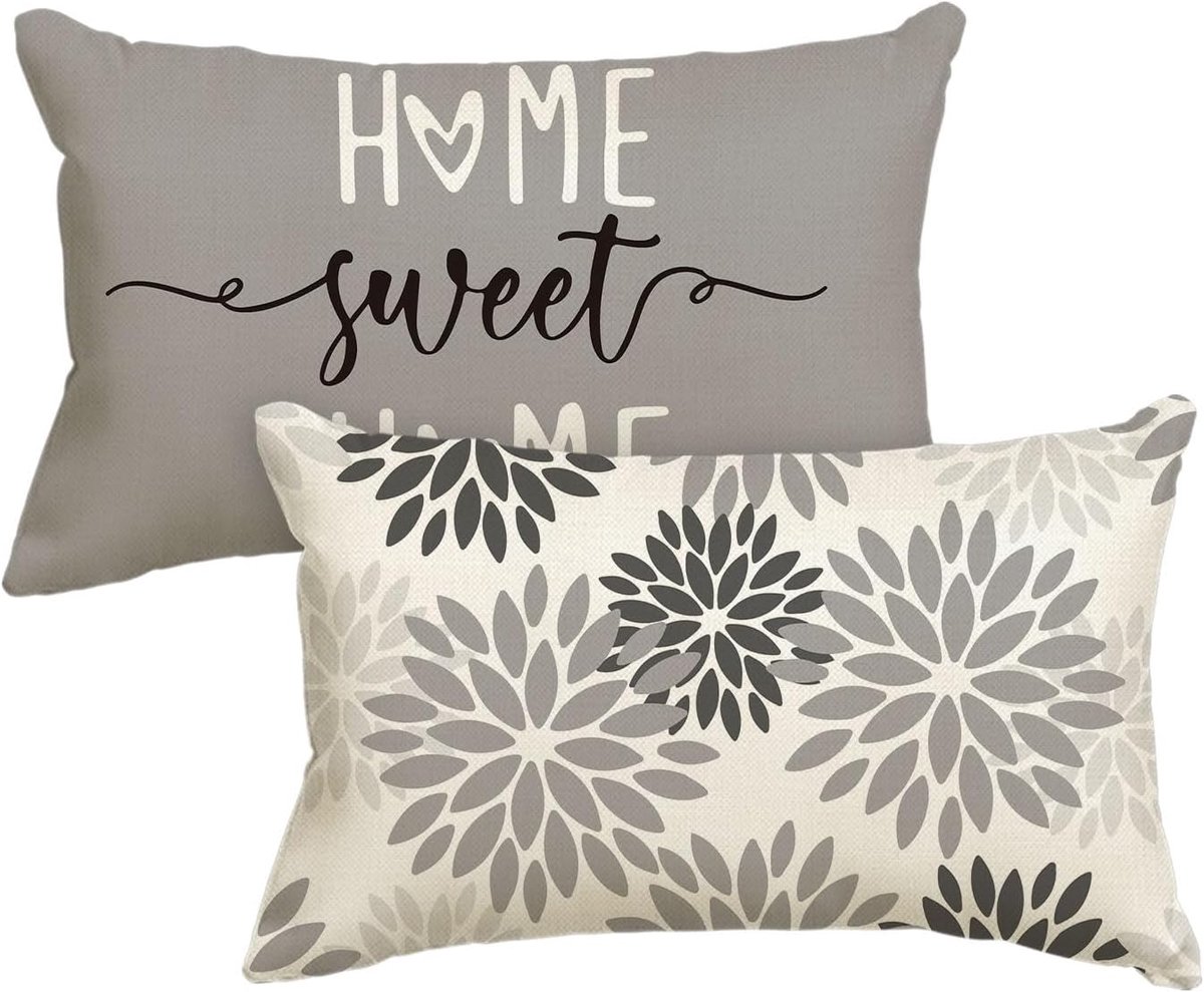 Decoratieve Kussenslopen - Bloemenhoezen - Woonkamer Decoratie - Machinewasbaar Polyester - 30 x 50 cm - Grijs