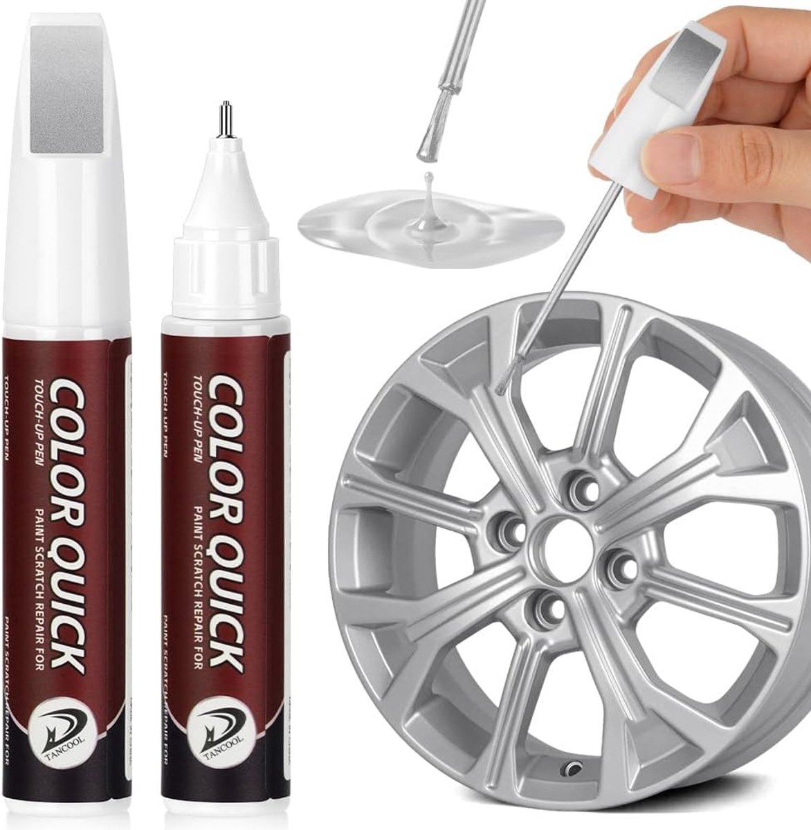 SnelShoppen - 2-in-1 Velgen Reparatie voor Krassen, Roestbescherming voor Auto, Vrachtwagen, Motor, Fiets en Boot - 12 ml Zilver