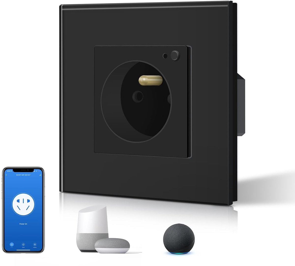 SnelShoppen - Slimme Wifi Stekker - Tuya Apple Homekit Compatibel - 1-Gang Zwart - Ondersteunt Alexa en Google Home - Slimme Thuisoplossingen - Energi