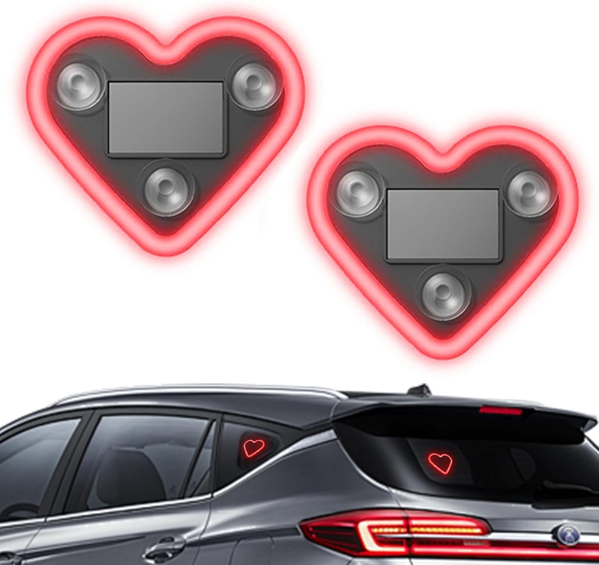 SnelShoppen - Car Mood Lights - 2 Stuks Draadloze Solar LED Neon Hartverlichting met 5 Verlichtingsmodi en Trillingssensor voor Auto Interieur, Slaapk