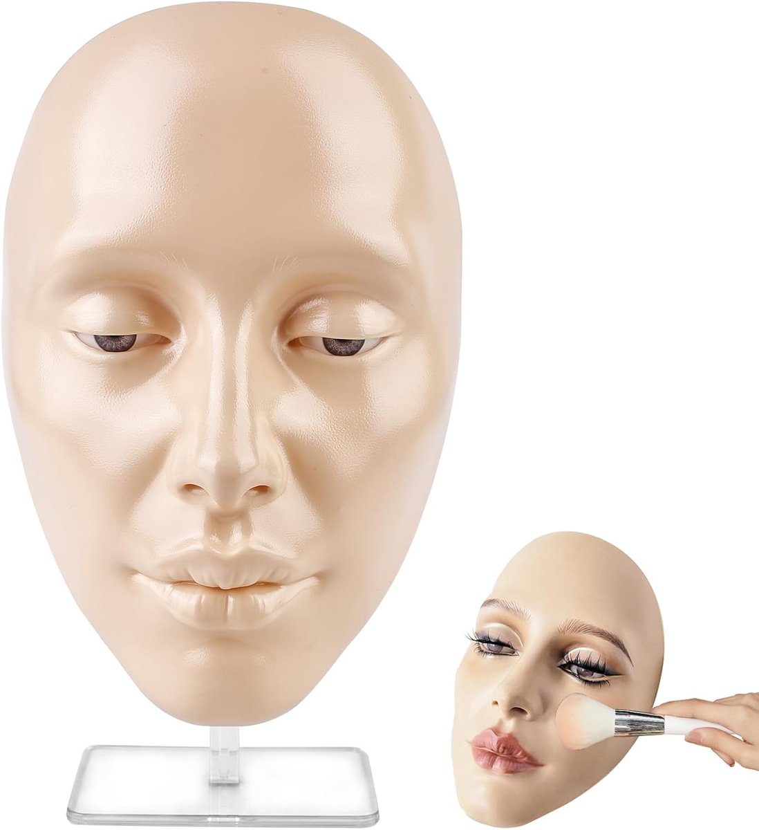 SnelShoppen - Silicone Make-up Oefenhoofd met Stand, Herbruikbaar Oefenhoofd voor Wimperextensions, Mannequin Hoofd voor Gezichtsverf en Make-up Train