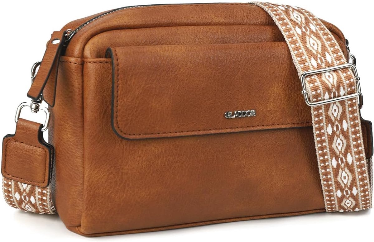 SnelShoppen - Dames Schoudertas met 3 Compartimenten - Crossbody Clutch Bag van Hoogwaardige PU Leer - Met Afneembare Jacquardriem - Ideaal voor Dagel
