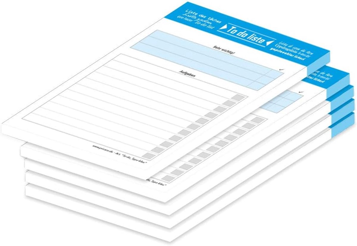 SnelShoppen - To-Do List A6 Typo-blue, 5 Stuks, 50 Vel, Gelijmd, 80 g/m², Perfect voor Organisatie en Planning