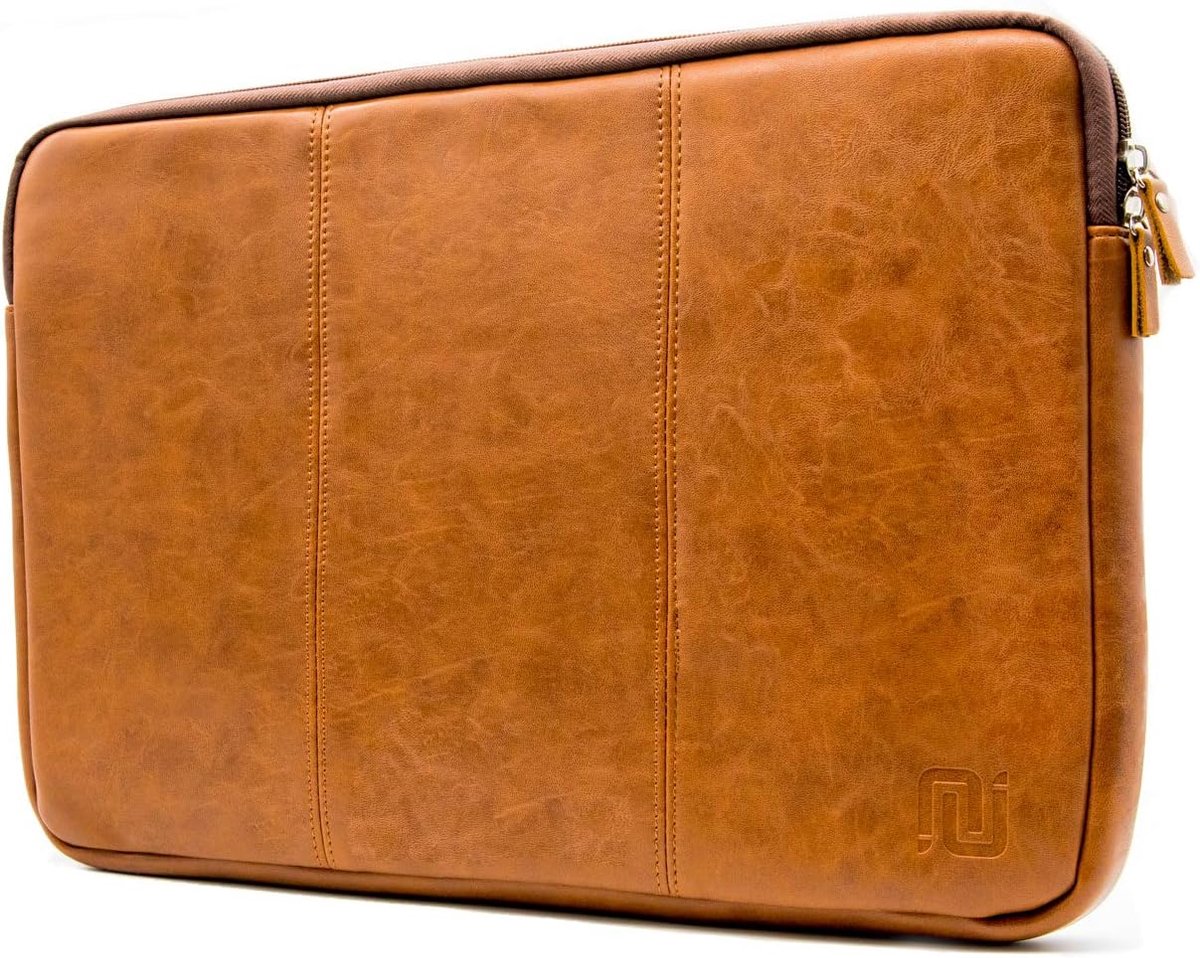 SnelShoppen - Vintage Abbey - Leren Laptop Sleeve 15.6 inch - Macbook Pro 16 inch Hoes - Bruin - Stijlvolle Bescherming voor Laptop - Ideaal voor Werk