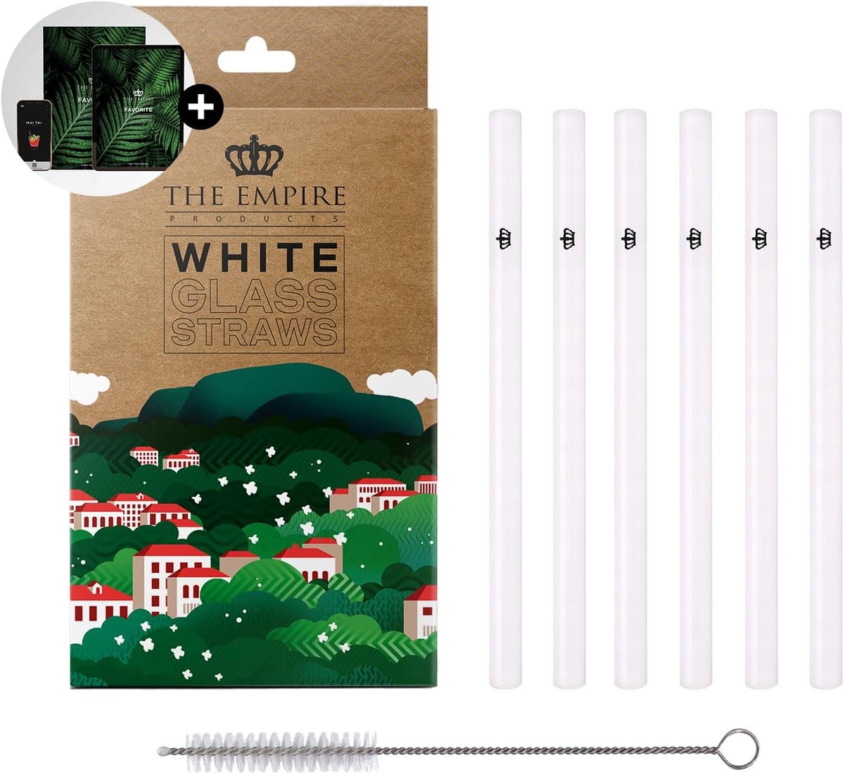 SnelShoppen - Reusable Premium Glazen Rietjes Set van 6 - 15 cm Lang, 8 mm Diameter - Inclusief Schoonmaakborstel - Milieuvriendelijk en Herbruikbaar