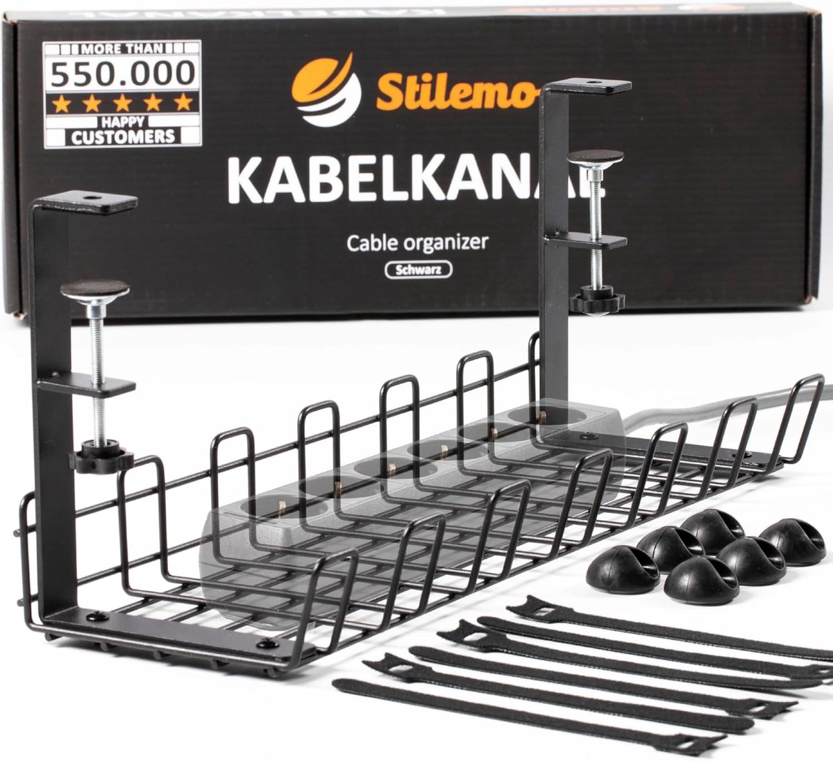 SnelShoppen - Desk Cable Management Drawer zonder Boren - Robuuste Zwarte Carbon Staal Onder-Bureau Opbergdoos - Kabel en Draad Organizer voor Kantoor