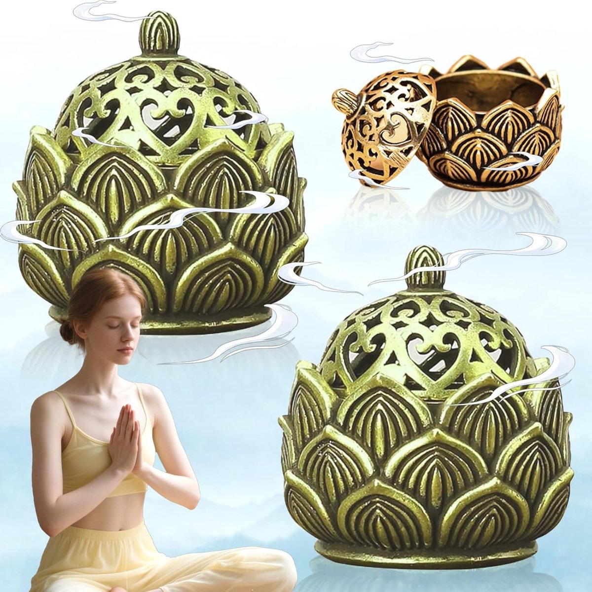 Set van 2 Vintage Wierookhouder Kegels, Mini Wierookbranders voor Thuisdecoratie, Yoga Studio en Koffiehuis