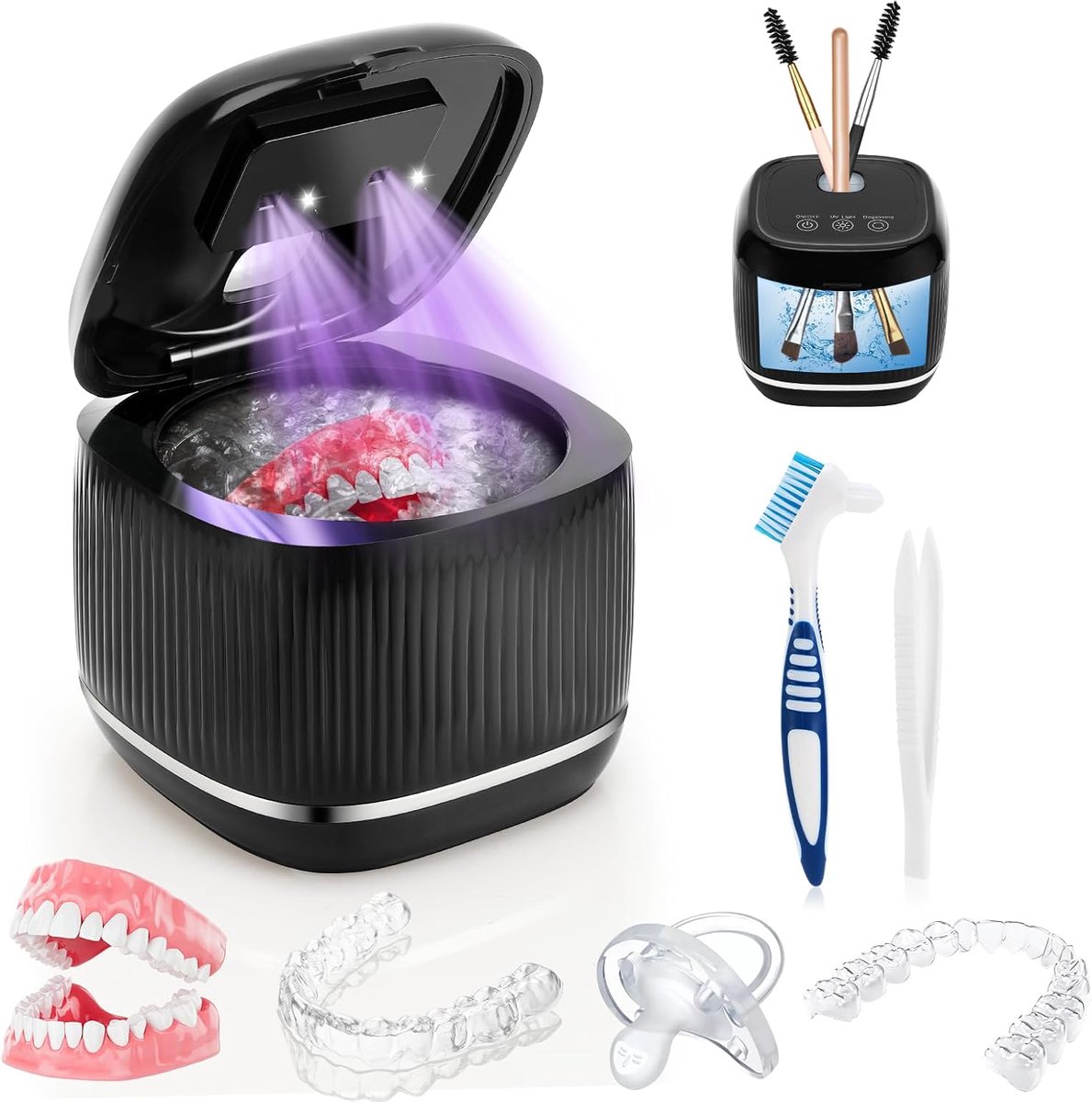 SnelShoppen - Ultrasonic Cleaner 45 kHz, 25W, Draagbare Pod voor Tandprotheses, Aligners, Tandaccessoires, Tandenborstelkoppen en Sieraden, 225 ml met