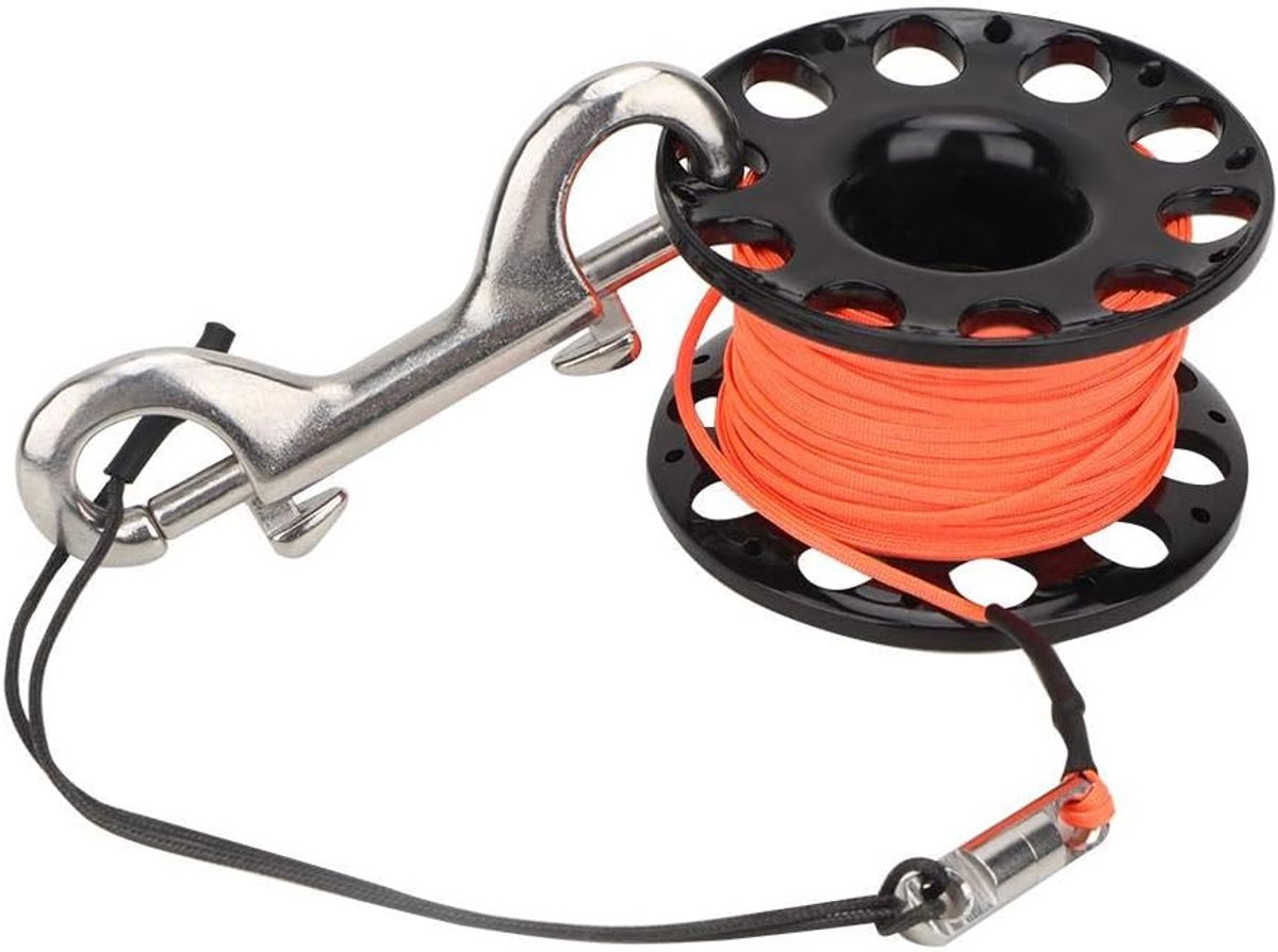 SnelShoppen - Finger Reel Duikspoel, 30m Lichtgewicht Plastic Mini Spool met Dubbele Karabijnhaak, Ideaal voor Duiken, Snorkelen, Onderwater (Zwart)
