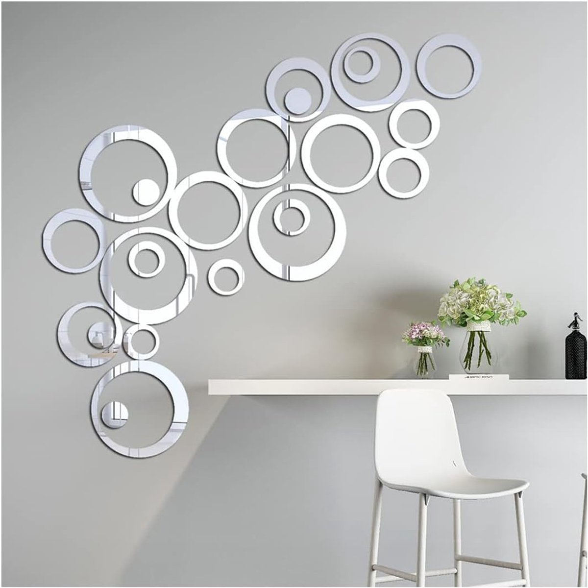 SnelShoppen - 24 Stuks Muurstickers Woonkamer - Decoratieve Spiegels - Wanddecoratie - Makkelijk aan te brengen - Duurzaam - Creatieve Wandversiering