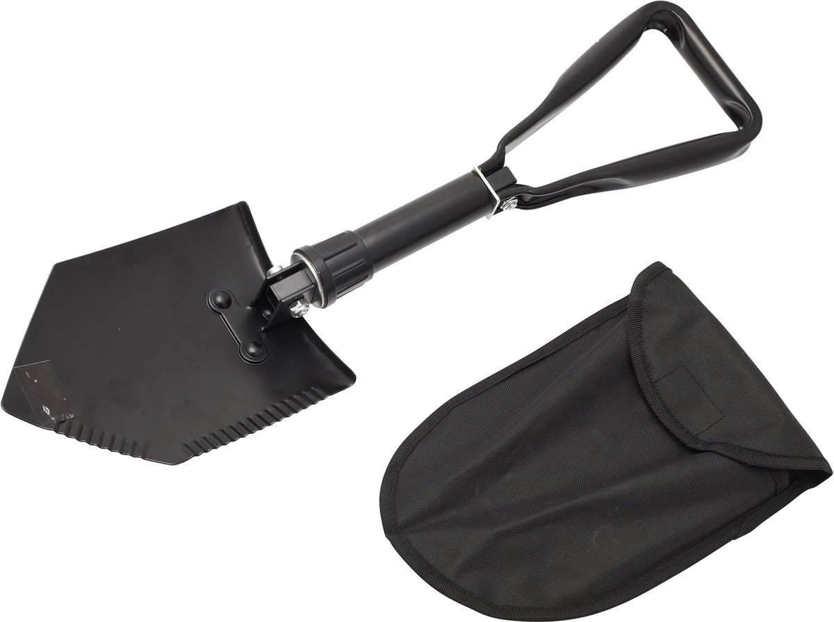 SnelShoppen - Camping Schep, Vouwbare 3-voudige Shovel, Inclusief Bescherming, Zwart, Knurled Ijzer, Perfect voor Camping, Tuinwerk en Avonturen