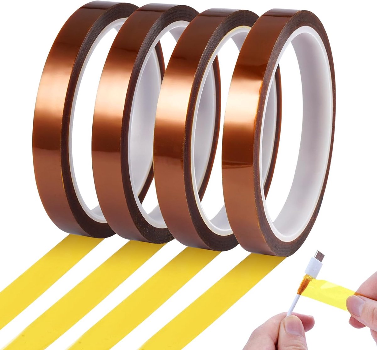 SnelShoppen - 4 Rollen Hittebestendige Thermal Sublimation Tape 12 mm x 33 m - Polyimide Afplaktape voor Solderen, Sublimatie en 3D Transfer - Bruin