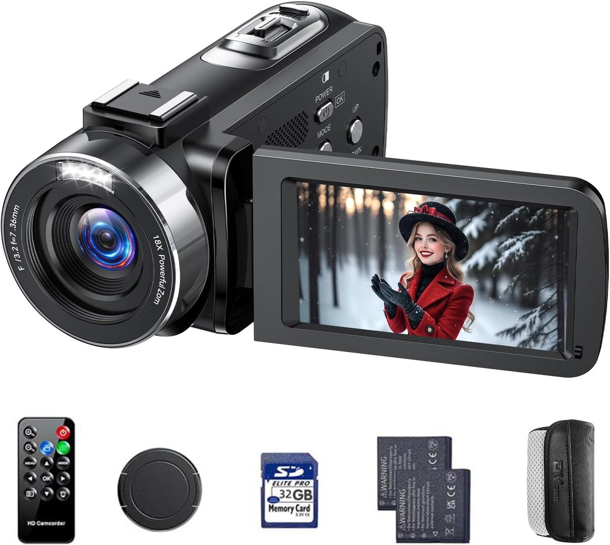 SnelShoppen - 4K Videocamera Camcorder, 42MP Vlogcamera met 18x Digitaal Zoom, 3 Inch 270° Draaibaar Scherm, YouTube Camera met LED Vullicht, Webcamfu