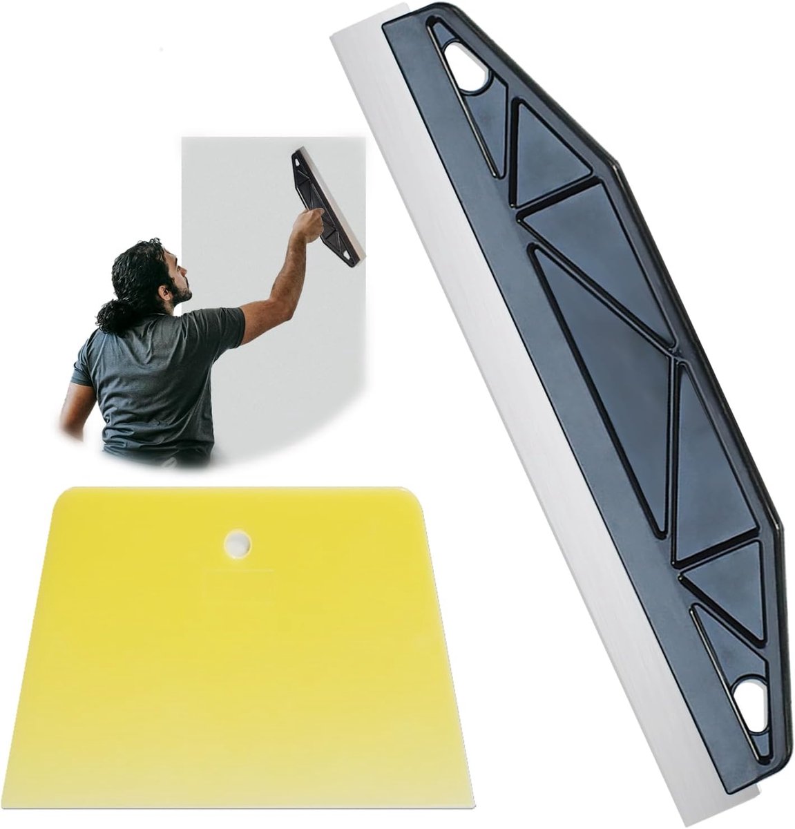 SnelShoppen - 2 Stuks Zwarte Wallpaper Smoothing Tool & Trapezium Snijgereedschap - Waterdichte Roestvrijstalen Spatel - Multifunctionele Strakke Schr