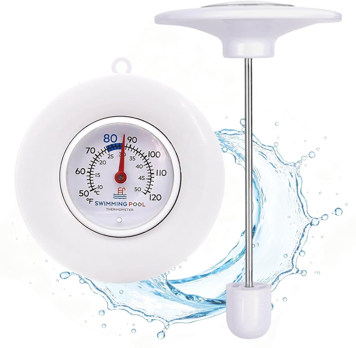 SnelShoppen - Zwembadthermometer Analoge Waterthermometer Drijvend, Gemakkelijk Afleesbare Waterdichte Thermometer voor Zwembad en Badkuip, IPX6, Zond