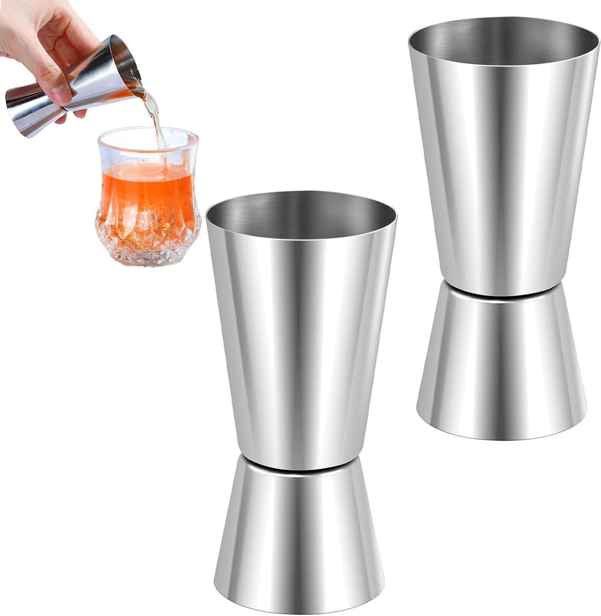 SnelShoppen - 2 Pcs Cocktail Measuring Cup 2cl/4cl - Dubbele Jigger RVS - Cocktail Dispenser voor Gin, Whiskey, Alcohol - Ideaal voor Feest, Keuken, B