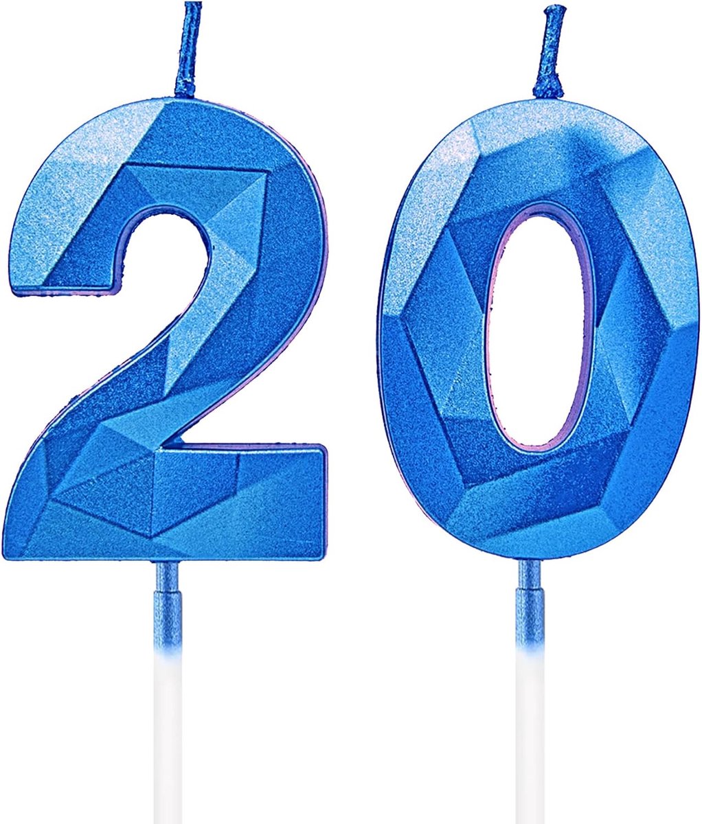 SnelShoppen - 20e Verjaardagscandles, Saffierblauwe Cijfers, Verjaardagsdecoratie Kaarsen, Happy Birthday Cake Toppers, Perfect voor Verjaardagsfeeste