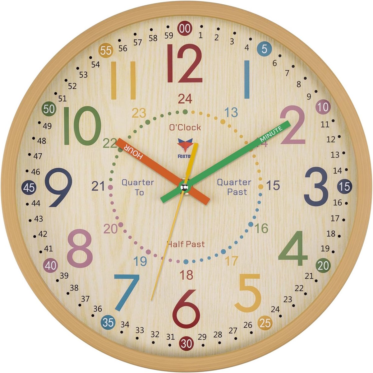SnelShoppen - Kinderen Leerklok zonder Tikkende Geluiden, Analoge Klok 30 cm voor Tijd Leren en Oefenen, 12/24 Uur Formaat, Decoratieve Wandklok voor