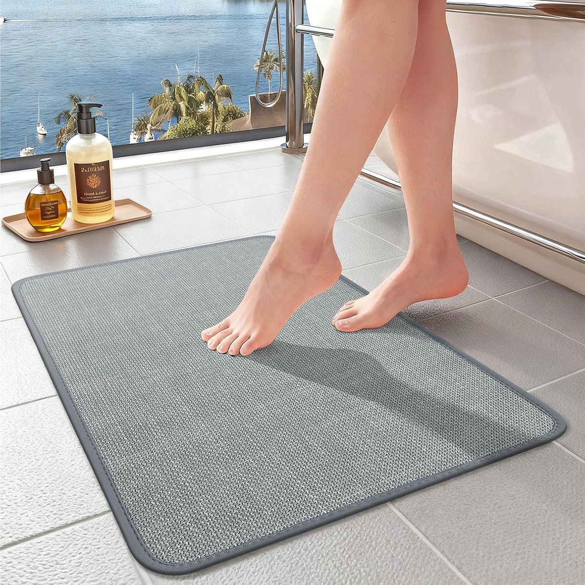 SnelShoppen - Badmat Antislip Sneldrogend, Absorberende Douchemata, Wasbare Badmat voor Badkamer, Slaapkamer, Keuken, Lichtblauw 40x60cm