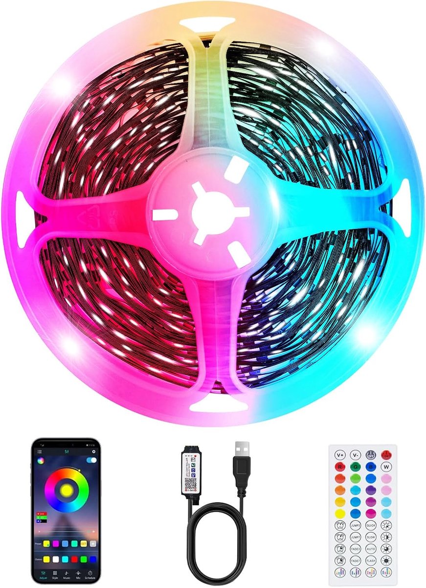 SnelShoppen - LED TV Backlight 4M, TV verlichting voor 45-65 inch TV en PC, app en 44-knops afstandsbediening, kleuren en dynamische modi, ideaal voor