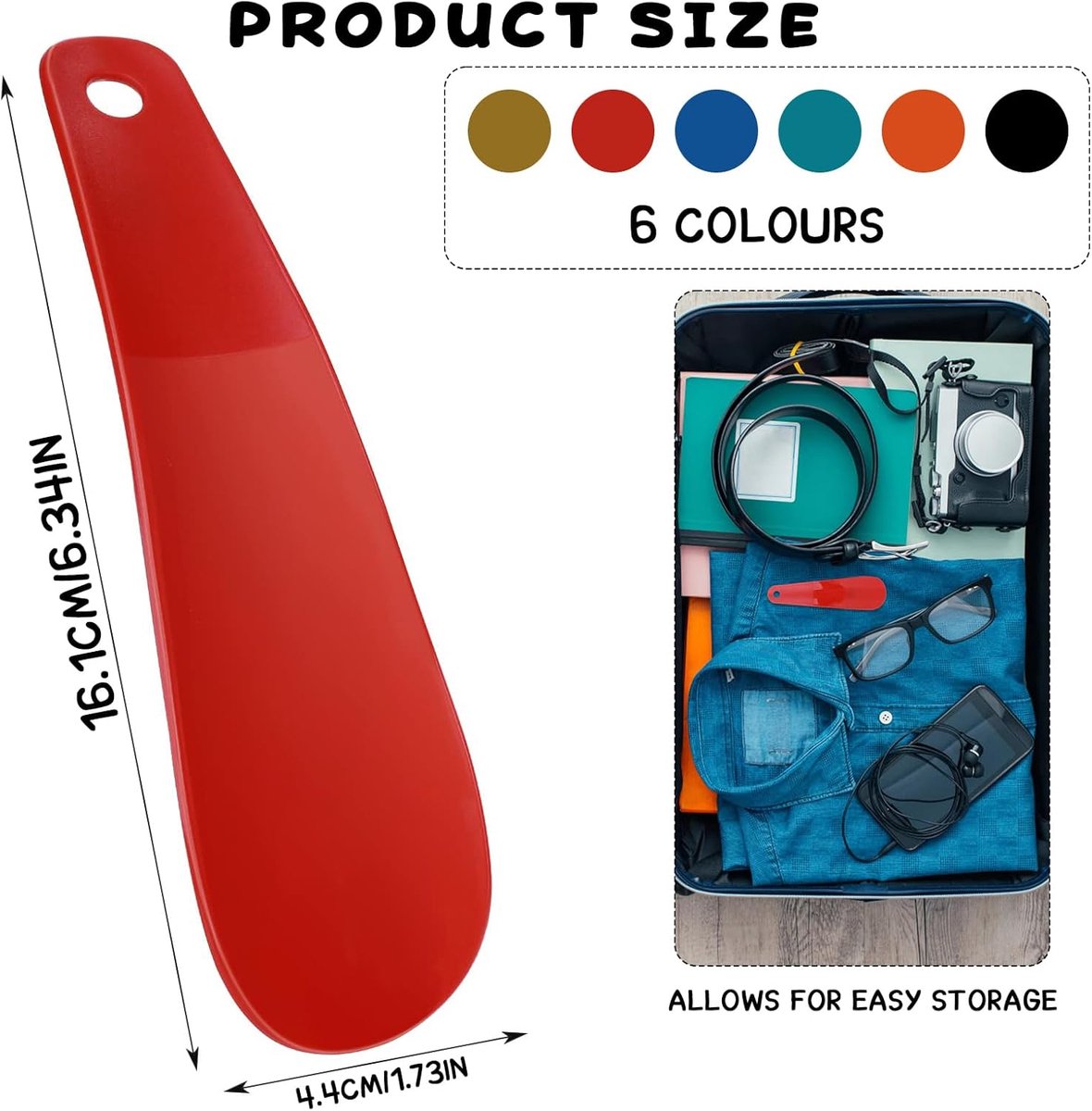 SnelShoppen - 6pcs Mini Shoehorn - Ergonomische Schoenlepel voor Alle Schoenen, Hakken, Laarzen en Sneakers - 40.6cm/16" - Flexibel en Duurzaam Plasti