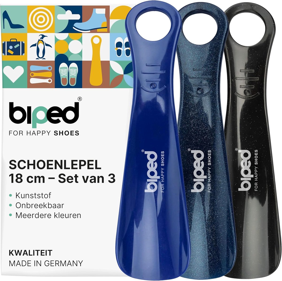 SnelShoppen - 3-delige set mini schoenlepels 18 cm - Ergonomisch gevormde kunststof schoenlepels voor kinderen en volwassenen - Compact voor reizen, k