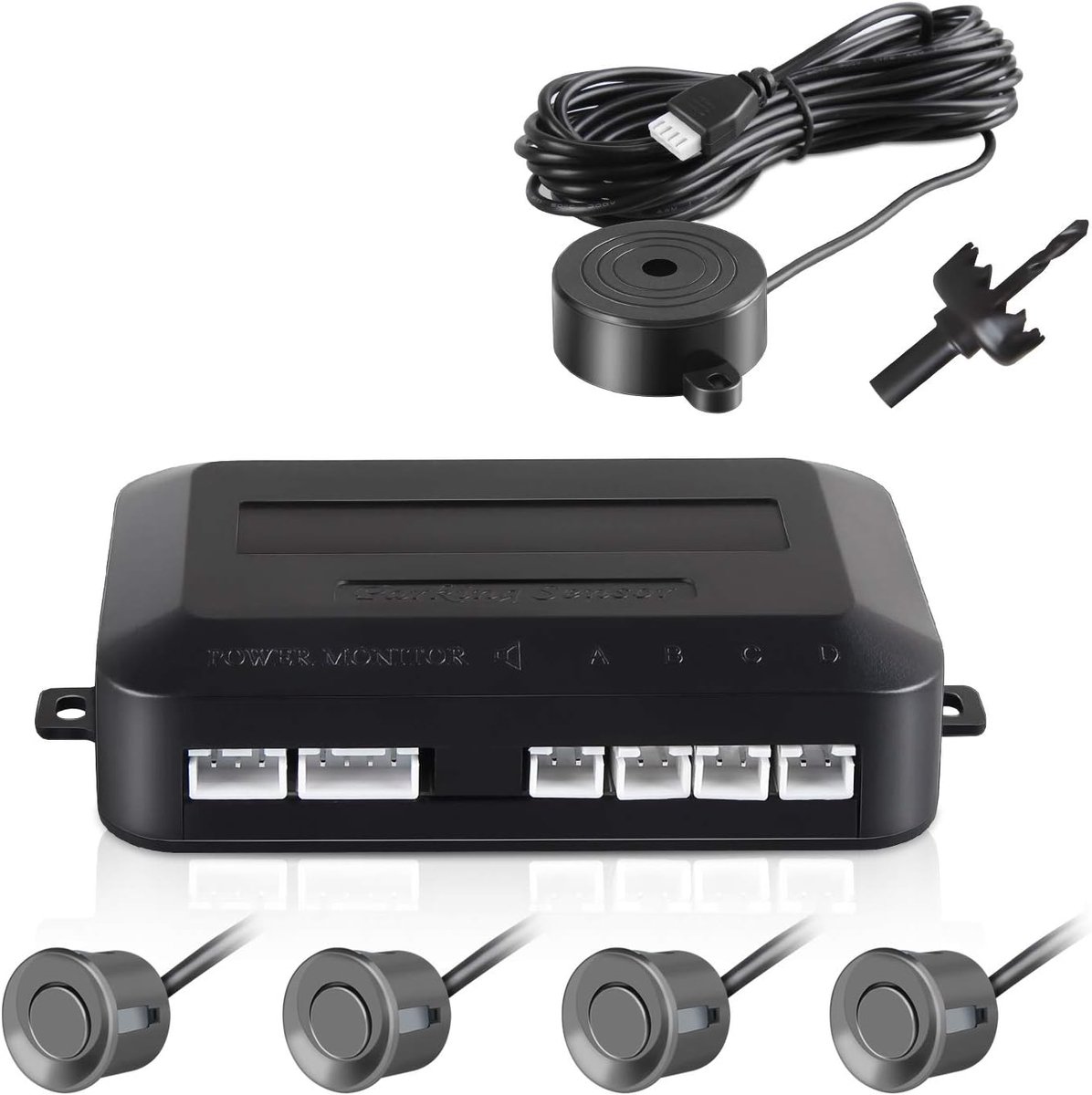SnelShoppen - Car Parking Assistance - Parkeer Sensors met 4 Ultrasone Sensoren en Buzzer - Grijs - Reversing Wheel Voor Veilig Achteruitrijden