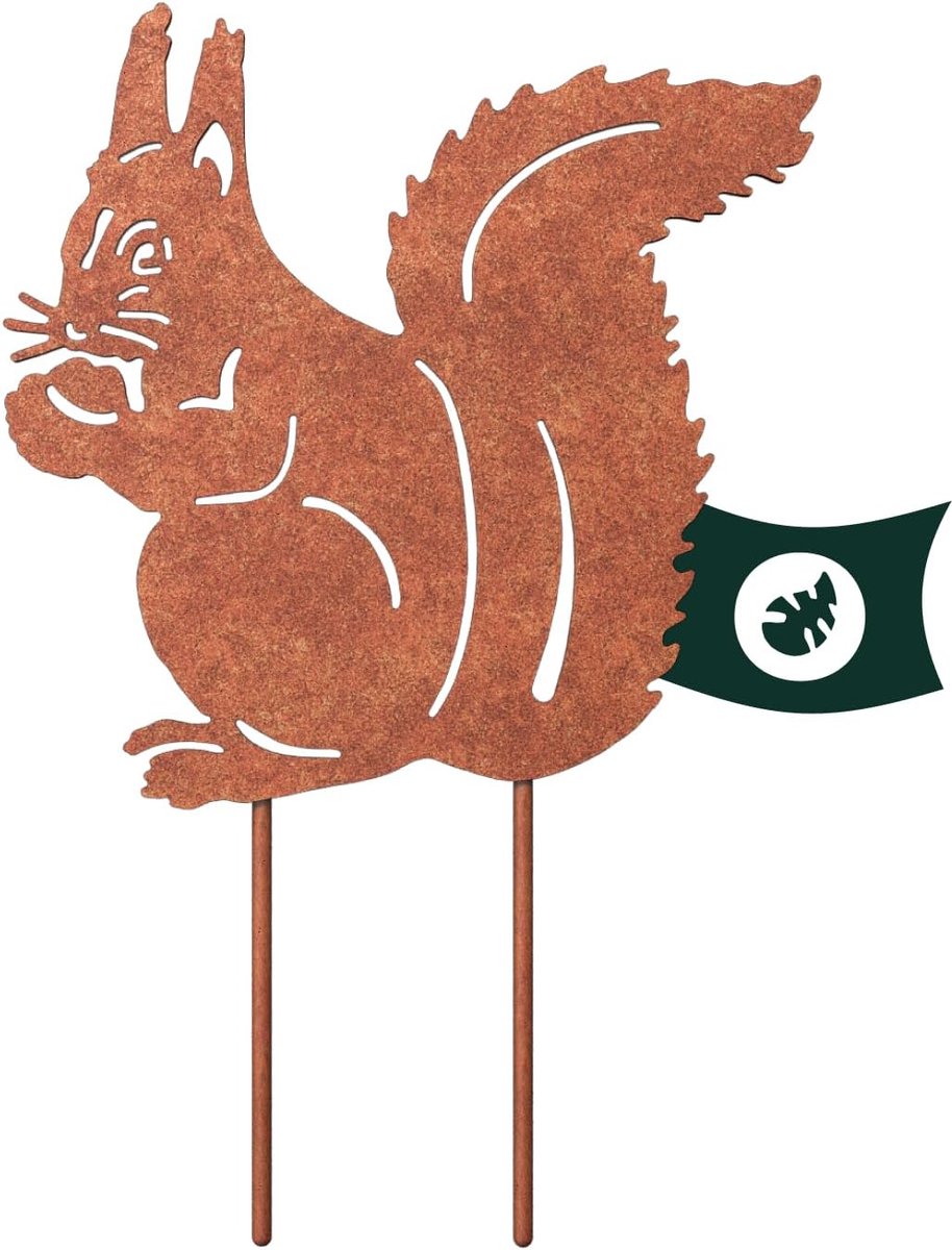 SnelShoppen - Squirrel Garden Decoration Plug - Lifelike Iron Squirrel with Rust Patina - Sturdy Garden Decoration for Balcony, Patio, and Yard - Uniq