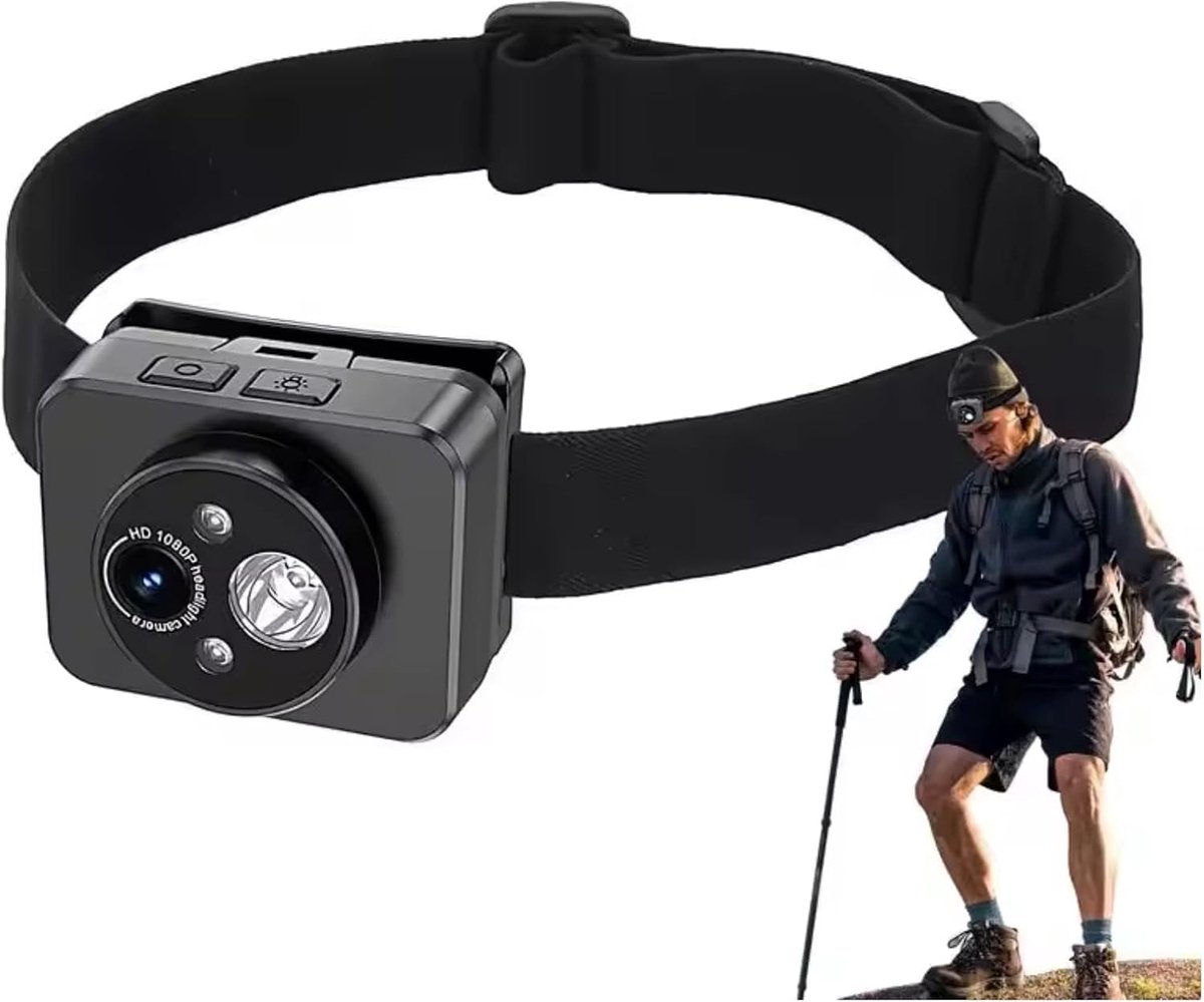 SnelShoppen - Head Mounted Camera 1080P met 45° Verstelbare Hoofdcamera voor Opnames, Mini Actiecamera, Draagbare Videocamera met LED Verlichting voor