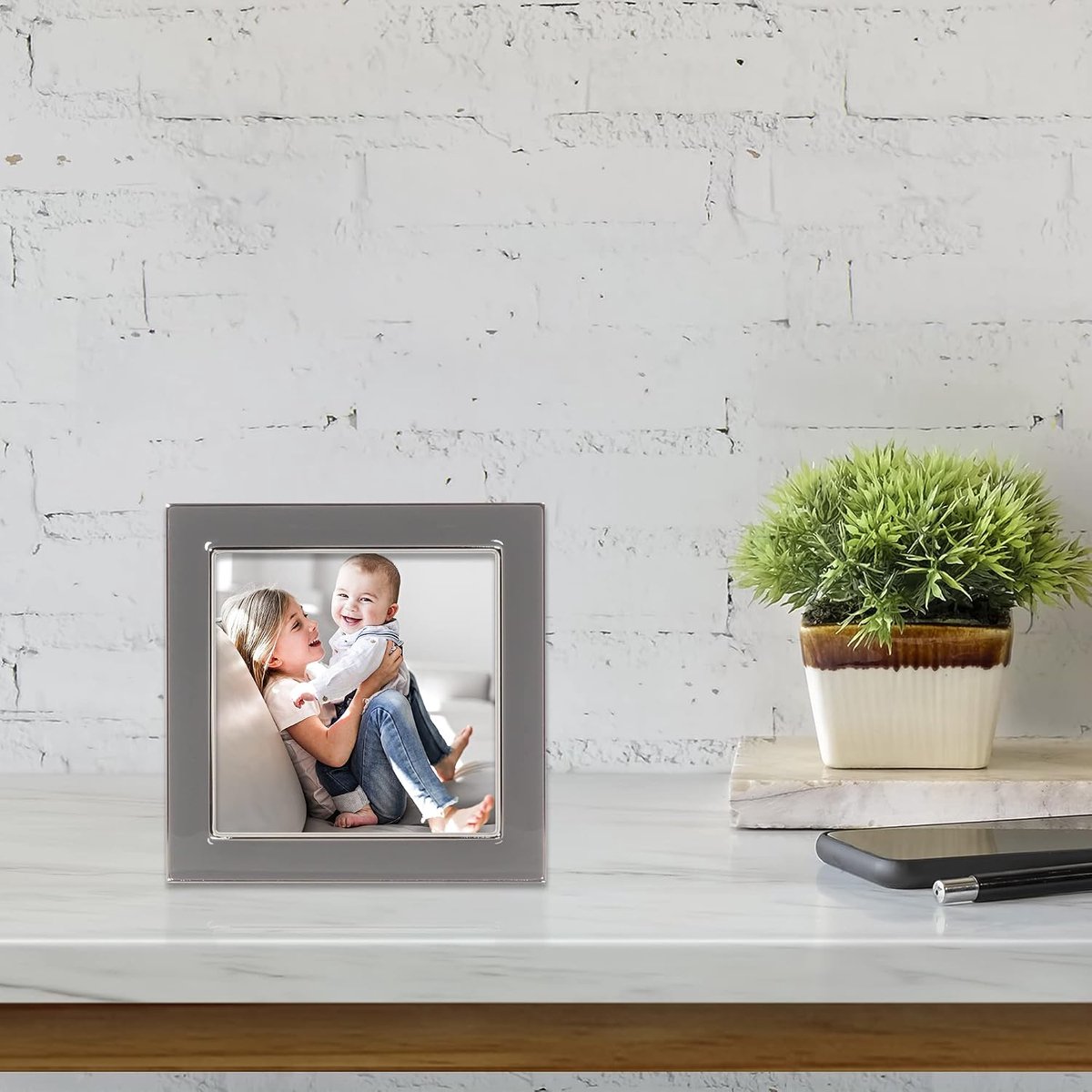 SnelShoppen - 4x4 Fotolijst Silver Metaal en Grijs Emaille - Moderne Fotorolhouder - Perfect voor Huiskamer, Slaapkamer, Feestdagen