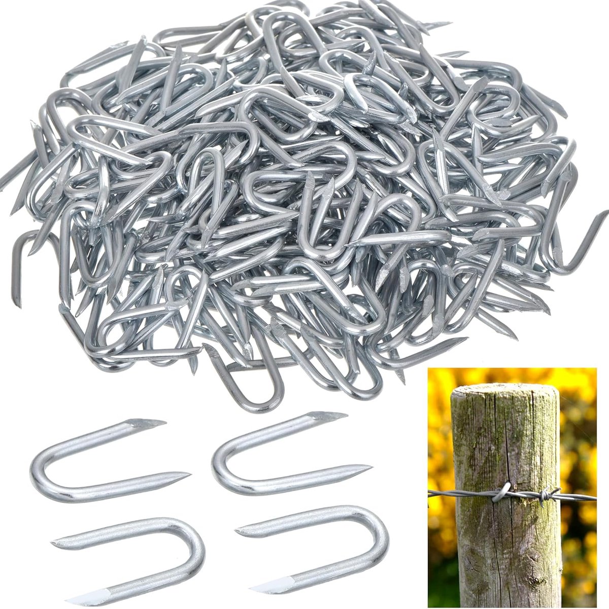 SnelShoppen - U-Clamps 240 Stuks - Galvanized U-Nails voor Tuin, Draadhek, Picket Fence, Hoogwaardige Stalen Krammen, Weed Cloth Clips